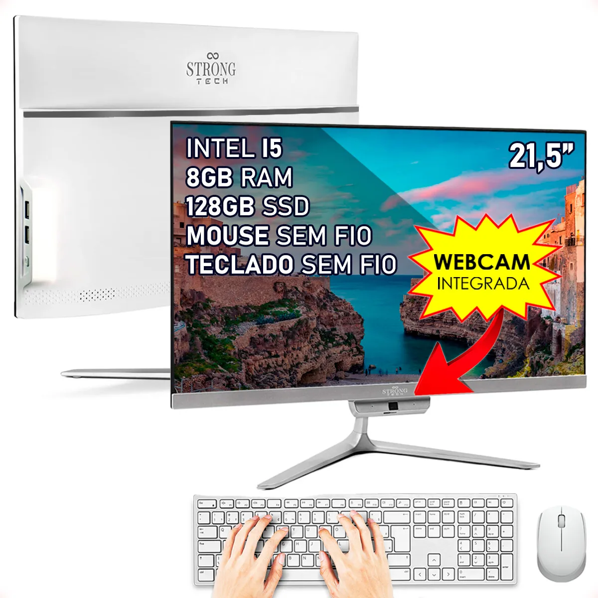 Strong Tech Computador Completo All In One I5 8gb Ssd 128gb Tela 21.5 Webcam Wifi Bluetooth